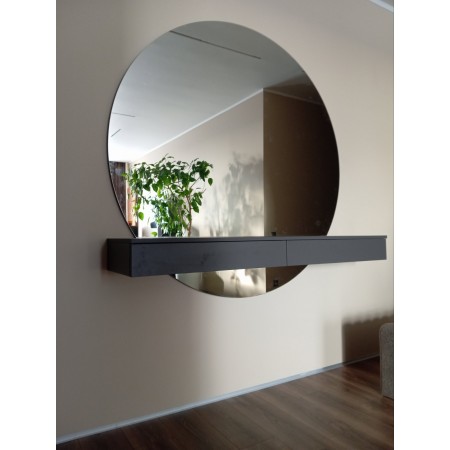 Masă de toaletă suspendată antracit A-75 cu oglindă rotundă LED